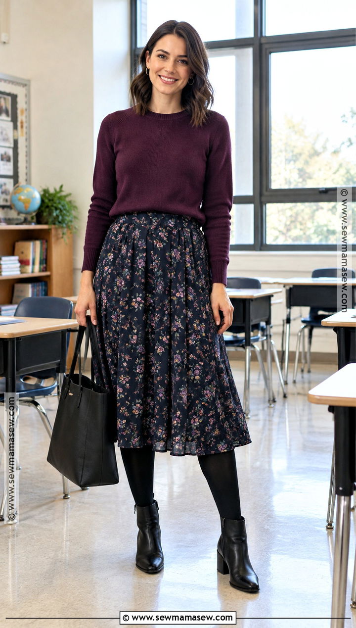 Sweater And Midi Skirt Teacher Fall Outfit - 25 teacher fall outfits