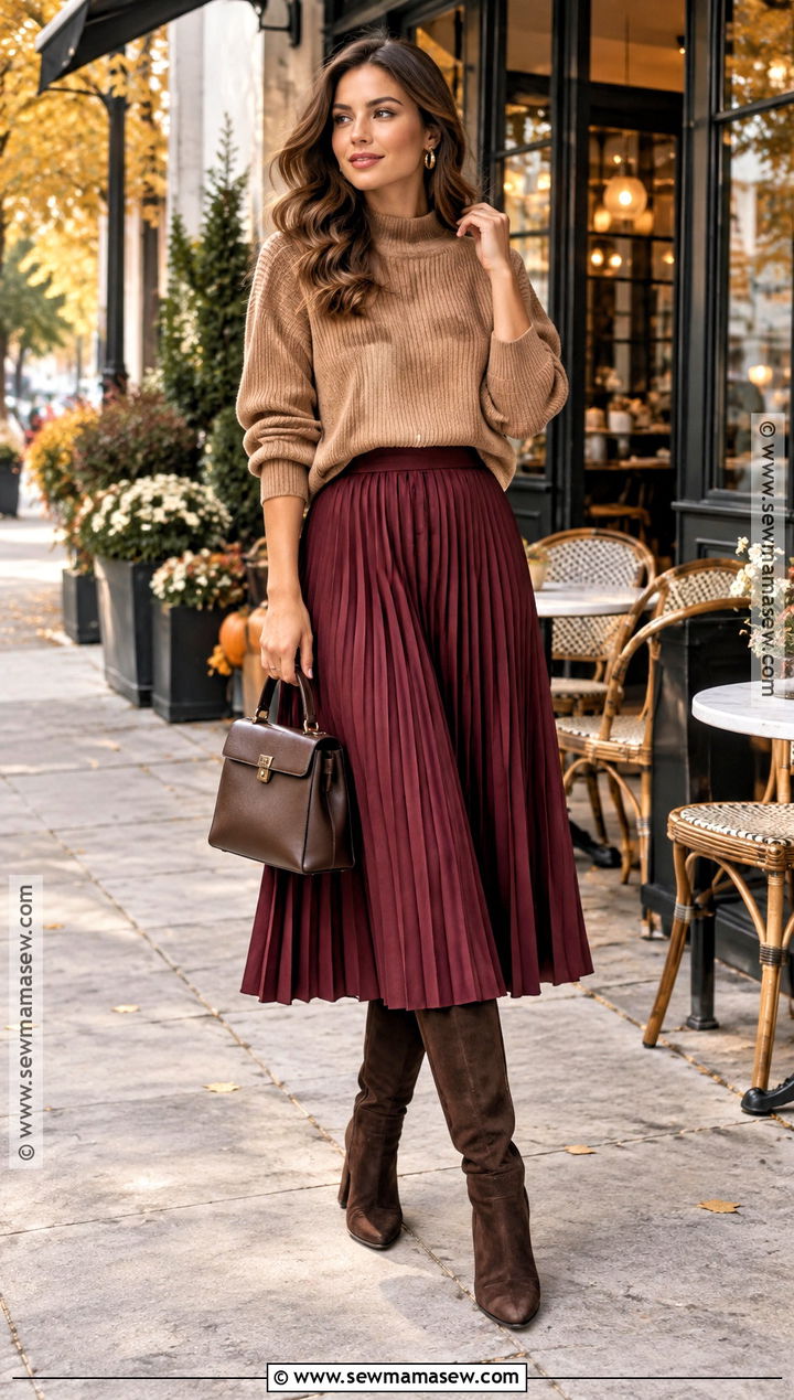Sweater And Midi Skirt With Suede Boots - 25 autumn outfits with boots