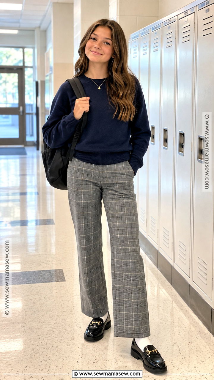 Sweater And Plaid Pants Outfit - 20 back to school outfits middle school 8th