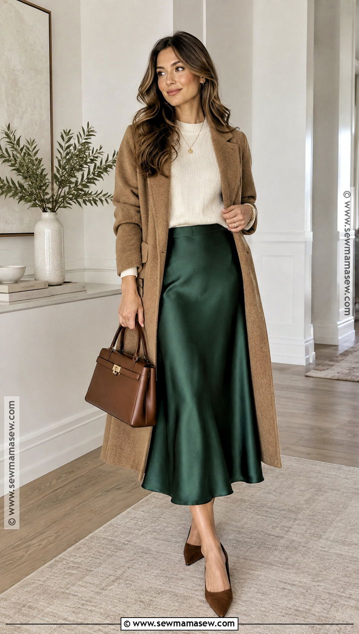 Sweater And Satin Skirt Church Outfit - 15 Fall Sunday Outfit Church Ideas