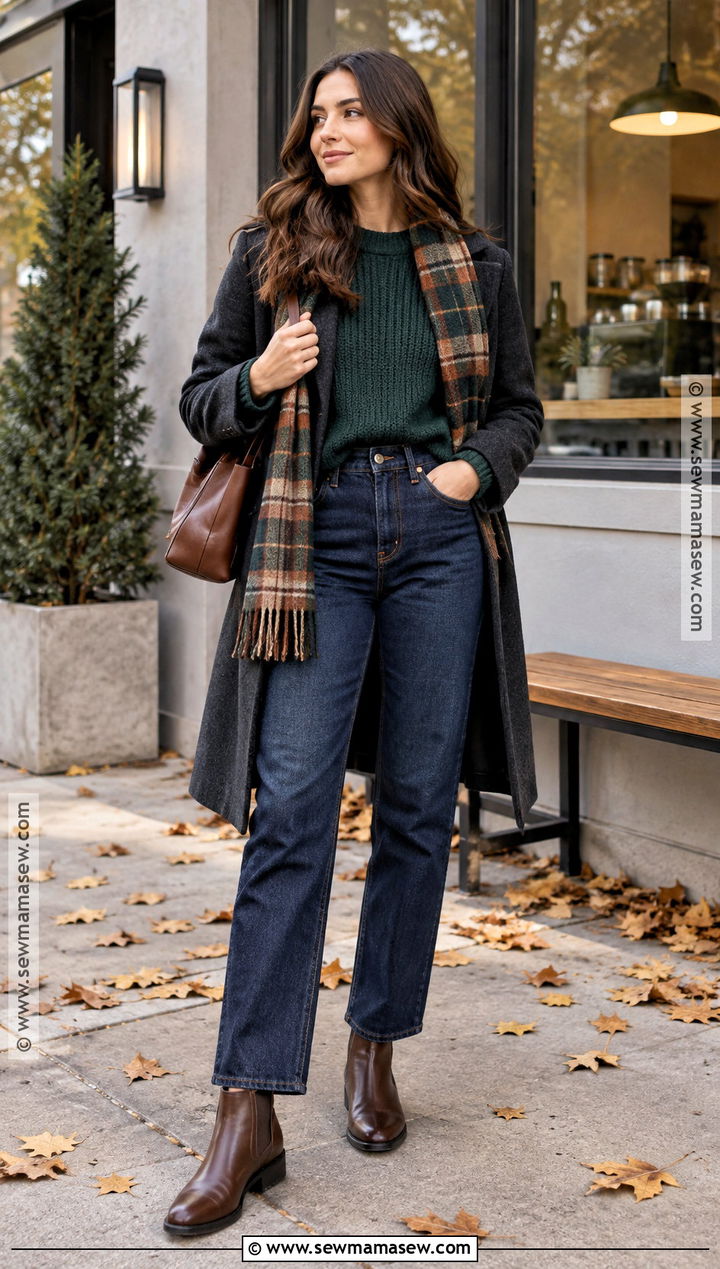 Sweater And Straight Leg Jeans Cold Weather Outfit - 25 fall cold weather outfits