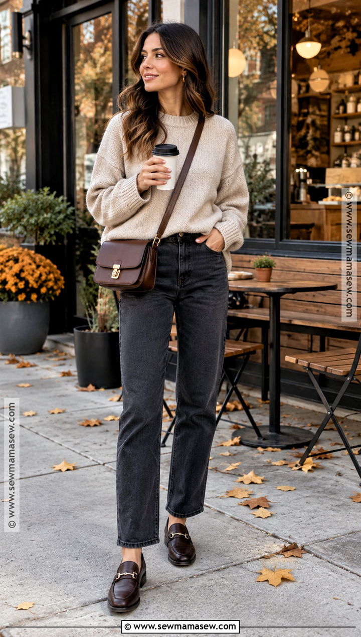 Sweater And Straight Leg Jeans Fall Brunch Outfit - 25 fall brunch outfit ideas