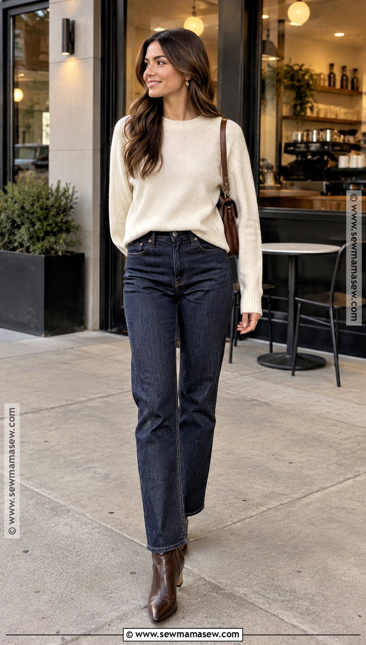 Sweater And Straight Leg Jeans Fall Date Night Outfit - 15 date night casual outfit fall ideas