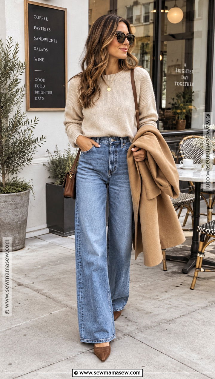 Sweater And Wide Leg Jeans Fall Outfit - 20 Stylish Outfits For Fall