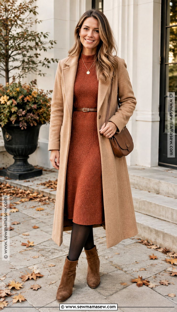 Sweater Dress And Ankle Boots Fall Outfit - 20 Cool Mom Outfits Fall