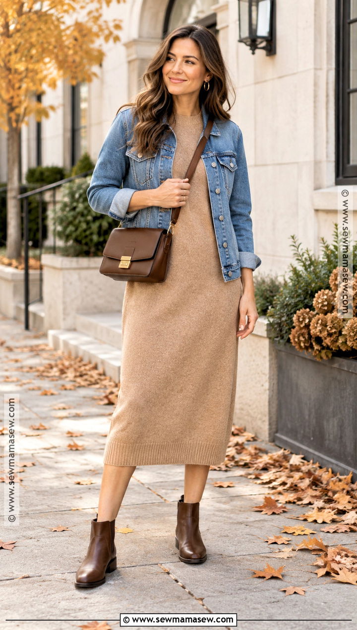 Sweater Dress And Ankle Boots Fall Outfit - 20 Easy Fall Outfits for Moms