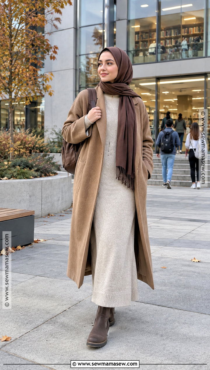 Sweater Dress And Ankle Boots Hijabi Outfit - 20 Back To School Hijabi Outfits