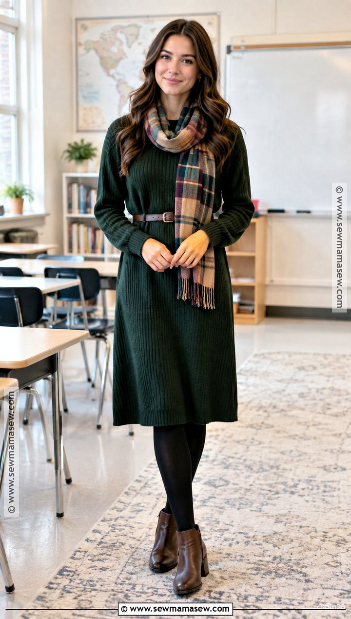 Sweater Dress And Ankle Boots Teacher Outfit - 20 teacher outfits elementary fall