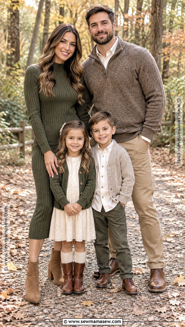 Sweater Dress And Chino Fall Family Photoshoot Outfit - 15 outdoor fall family photoshoot outfits