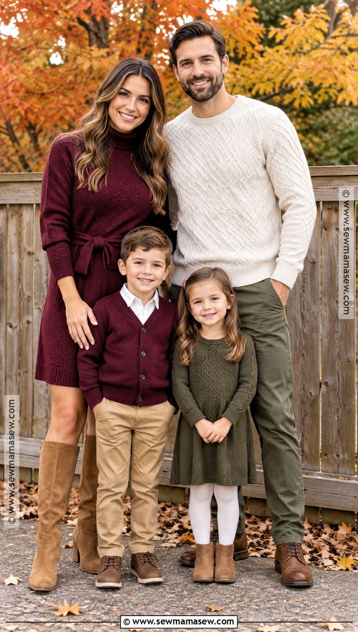 Sweater Dress And Chinos Fall Family Outfits - 15 fall family matching outfits