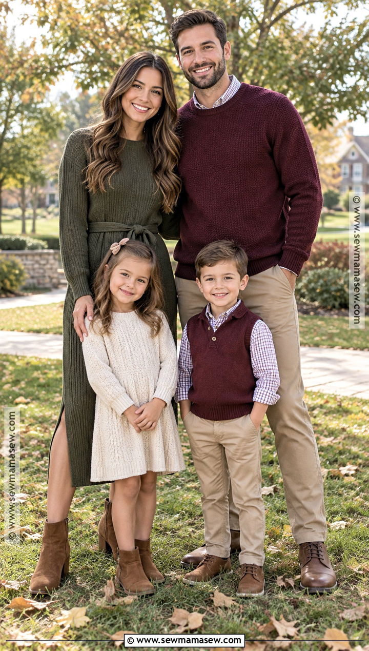 Sweater Dress And Chinos Fall Family Photo Outfit - 25 fall family photos outfits