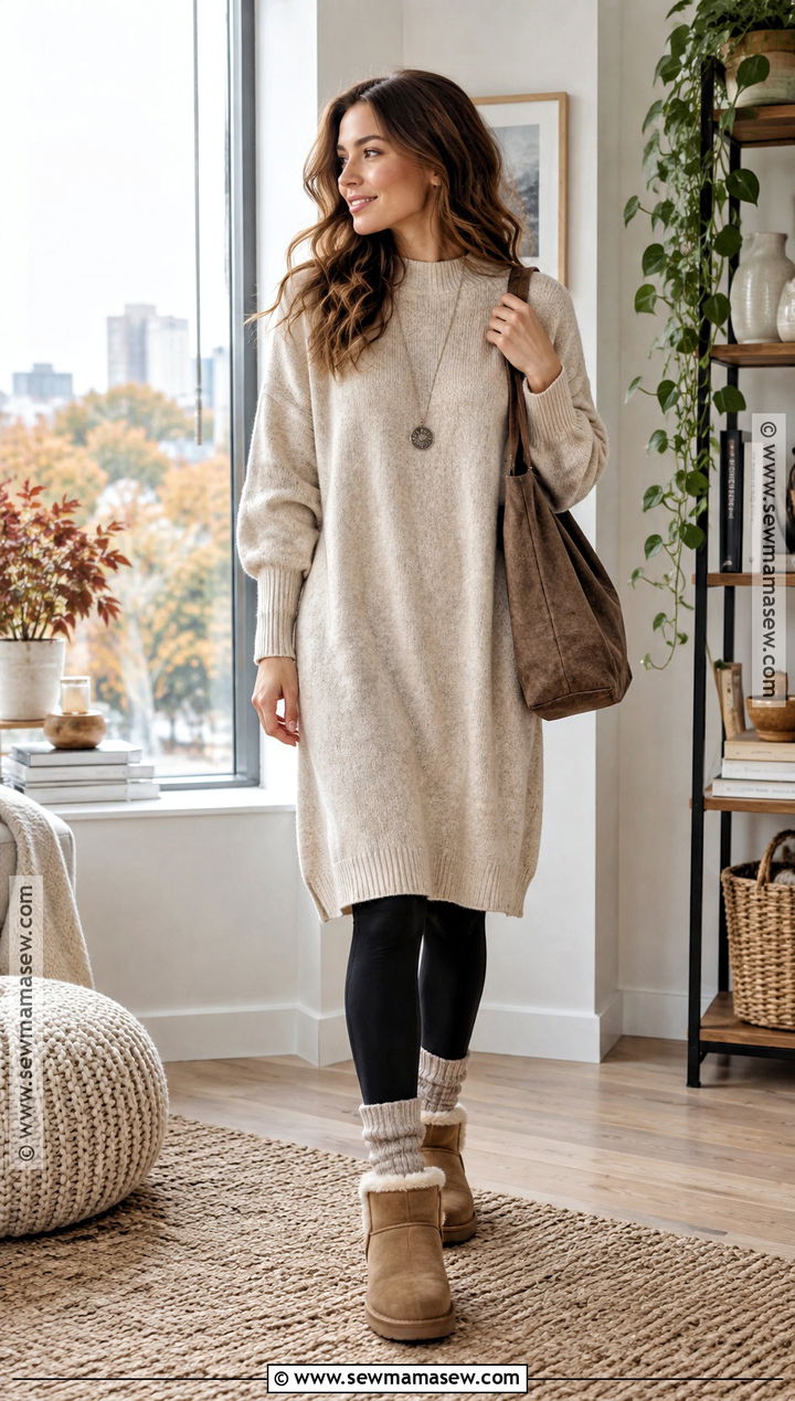 Sweater Dress And Cozy Socks Fall Outfit - 15 fall lounge outfits lazy days