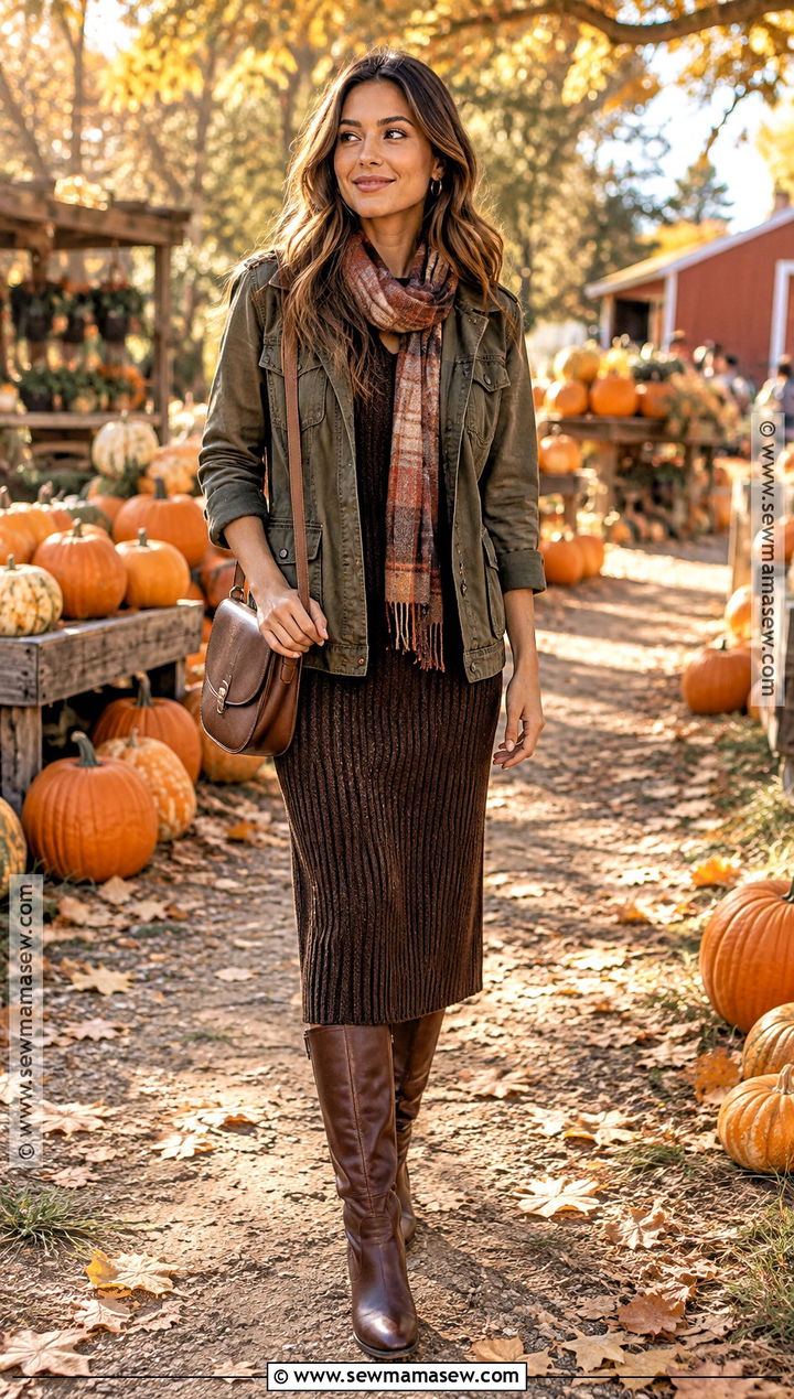 Sweater Dress And Field Jacket Autumn Outdoor Outfit - 20 autumn outdoor outfits