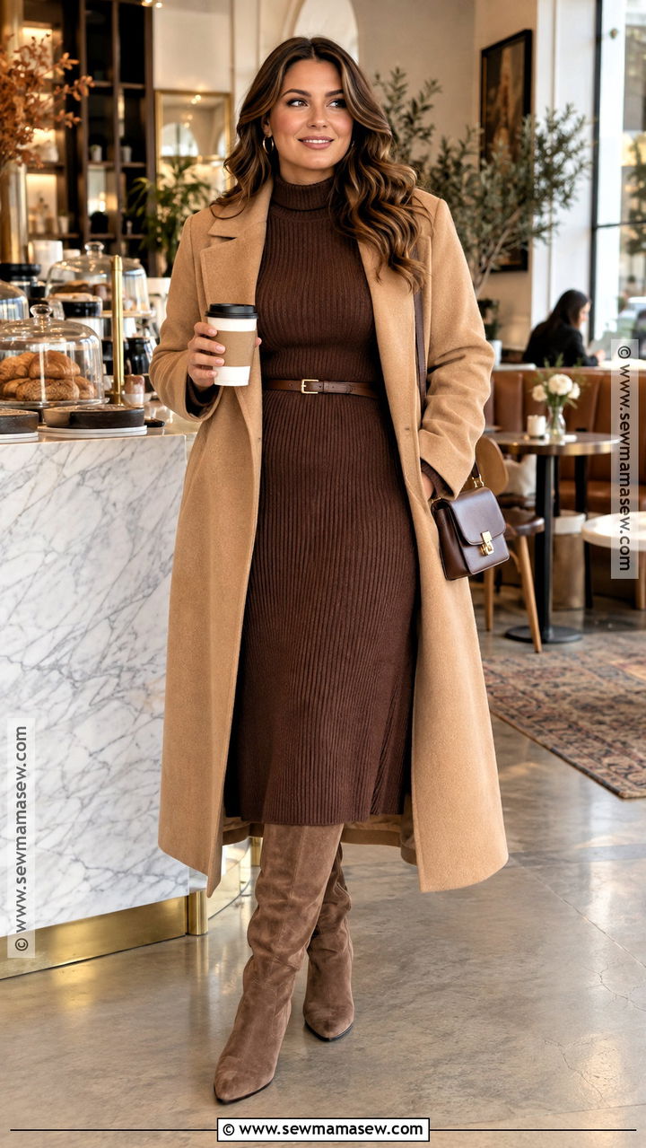 Sweater Dress And Knee High Boots Coffee Shop Outfit - 20 Fall Coffee Shop Outfit Ideas
