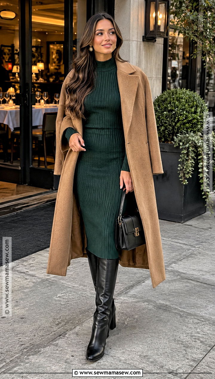 Sweater Dress And Knee High Boots Dinner Outfit - 20 girls dinner outfit fall ideas