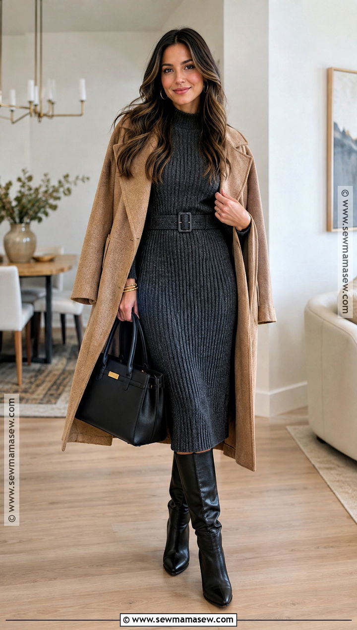 Sweater Dress And Knee High Boots Fall Birthday Outfit - 15 40th birthday outfits for women fall