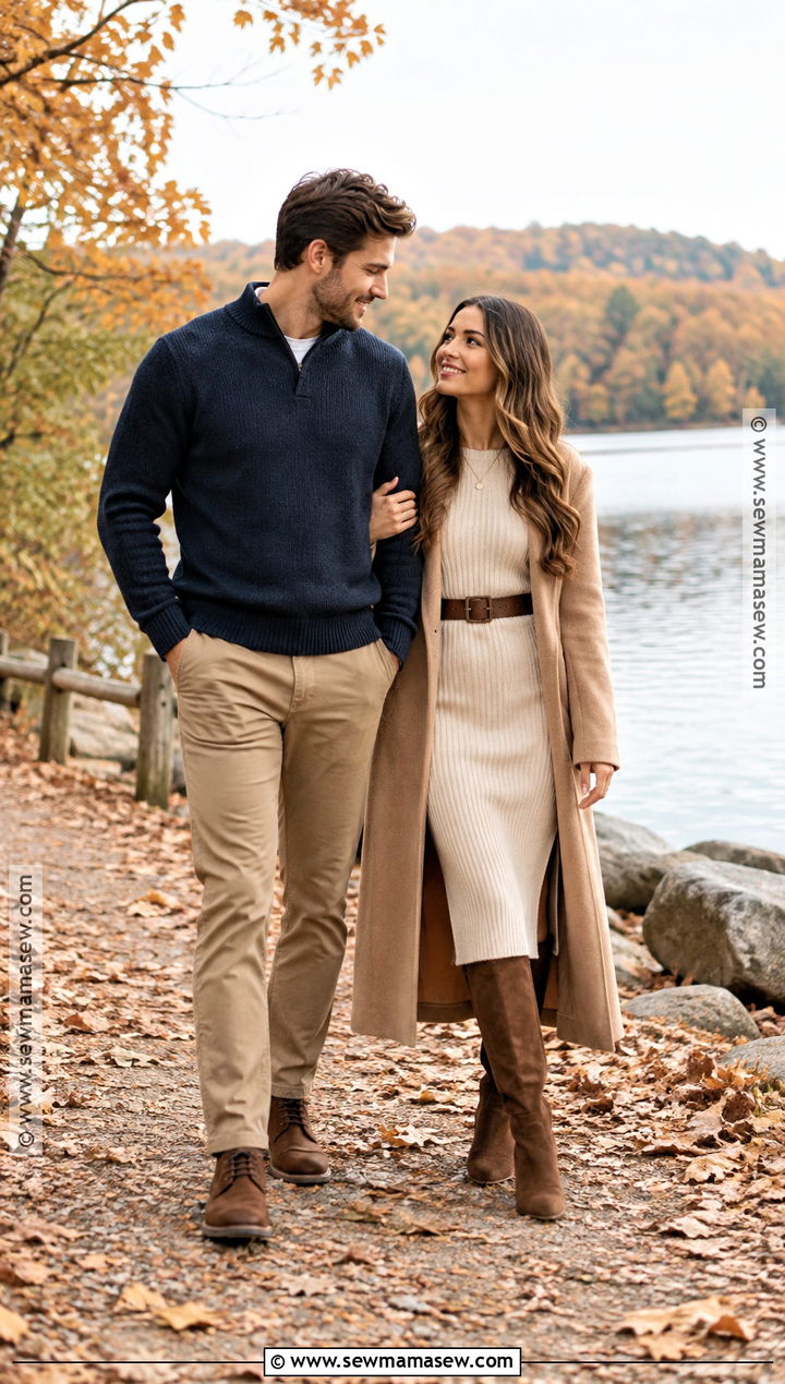 Sweater Dress And Knee High Boots Fall Engagement Photo Outfit - 25 fall engagement photos outfits