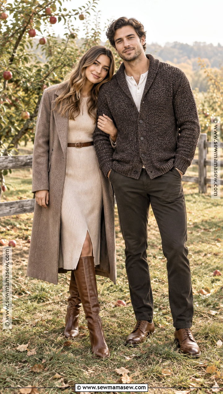 Sweater Dress And Knee High Boots Fall Engagement Photo Outfit - 20 outdoor engagement photos outfits fall