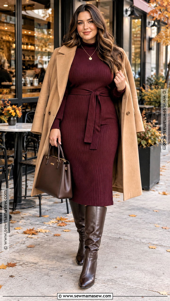 Sweater Dress And Knee High Boots Fall Outfit - 30 cozy fall outfits