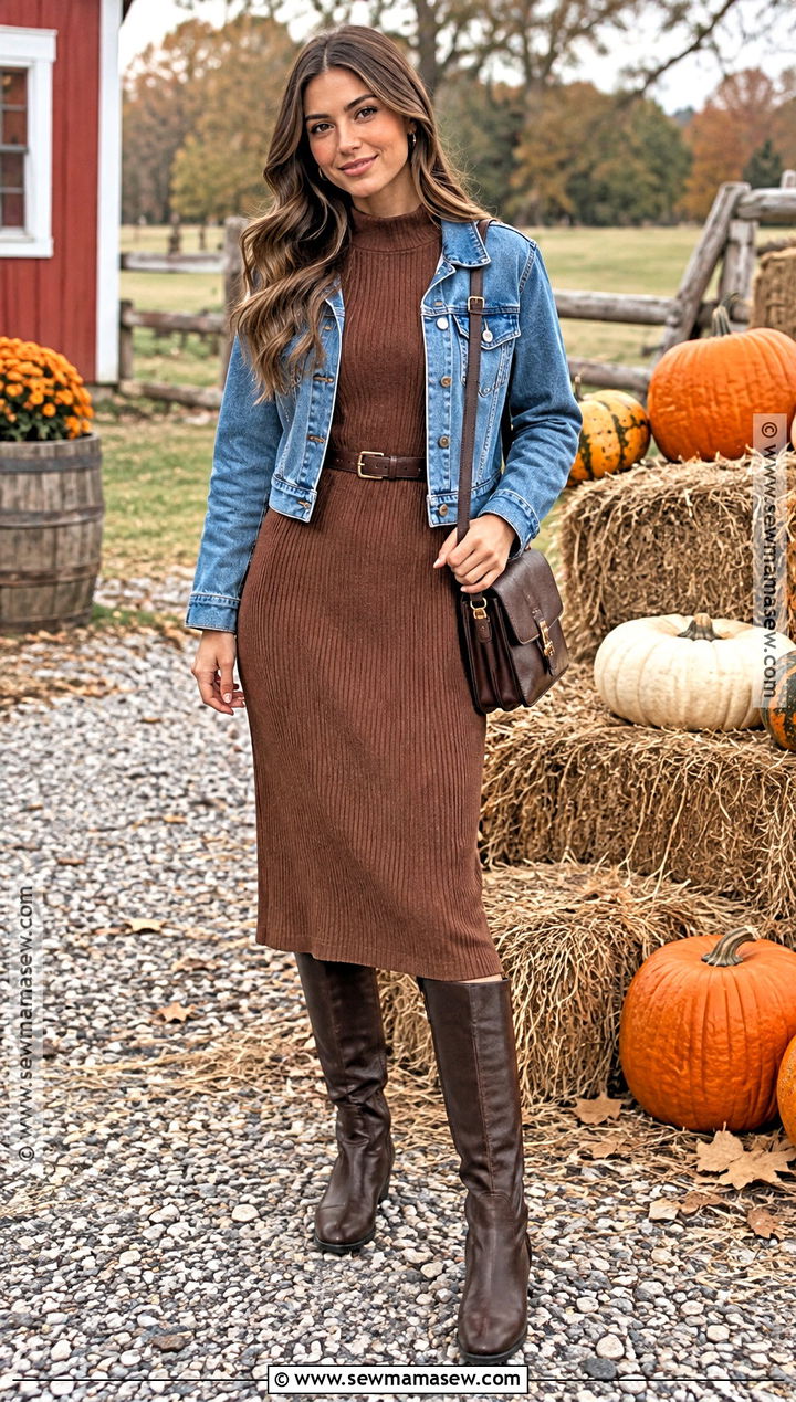 Sweater Dress And Knee High Boots Outfit - 25 cute pumpkin patch outfits