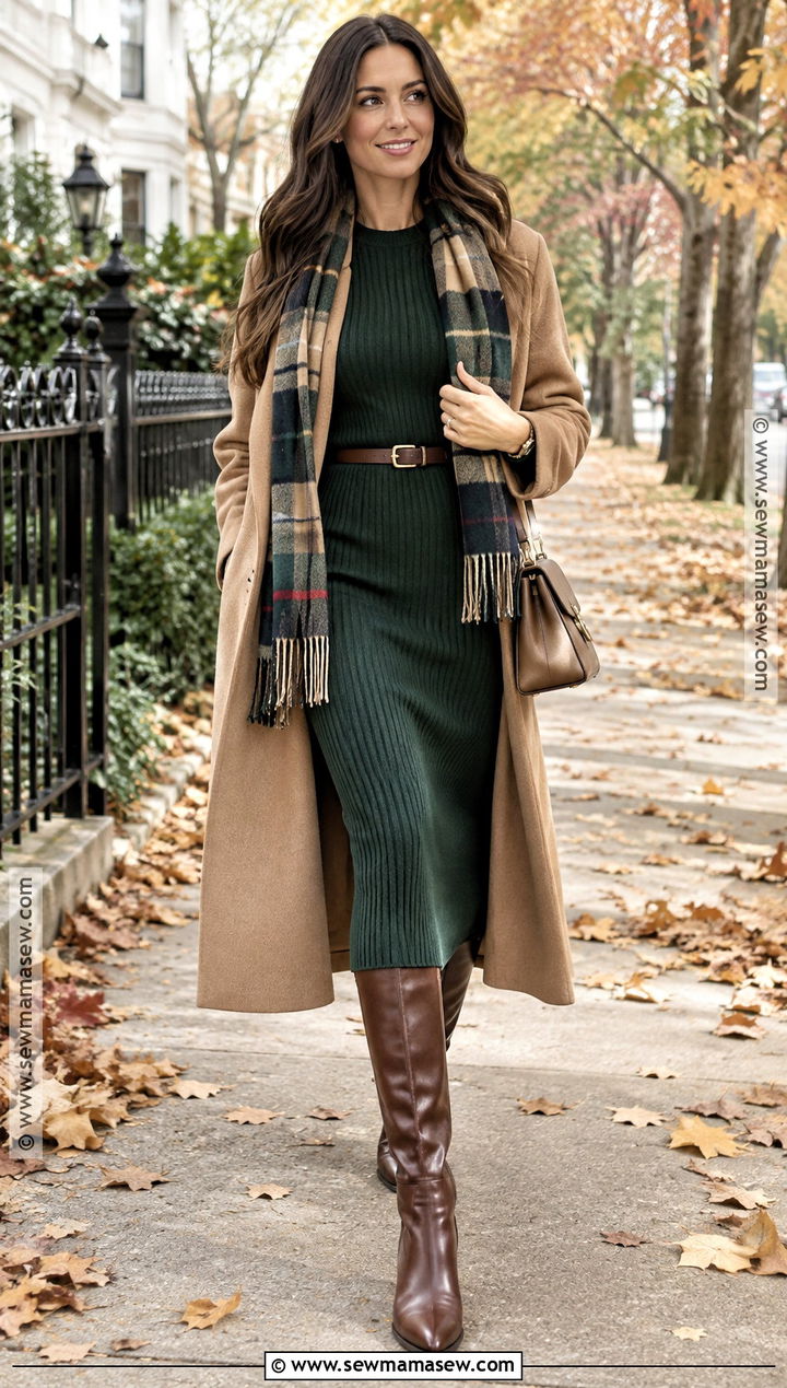 Sweater Dress And Riding Boots East Coast Fall Outfit - 15 east coast aesthetic outfits fall