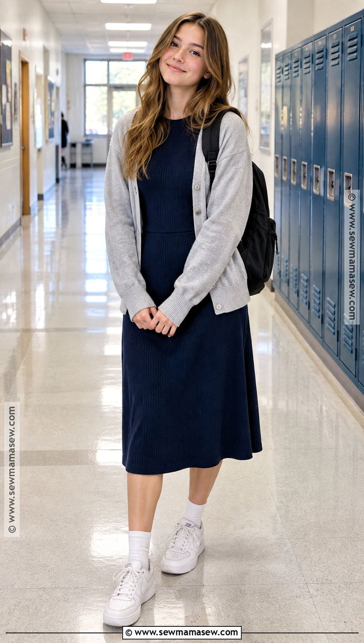 Sweater Dress And Sneakers School Outfit - 20 School Outfits September