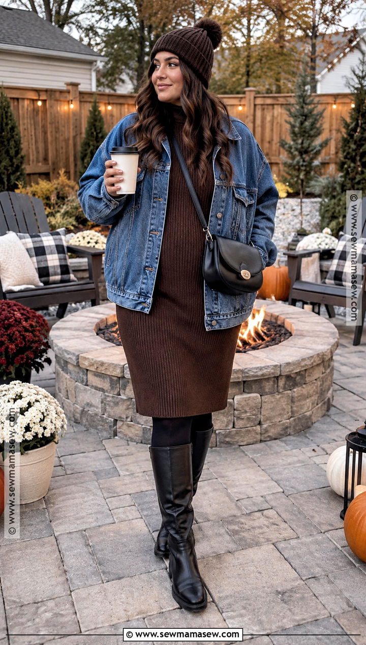 Sweater Dress Bonfire Outfit With Tall Boots - 20 bonfire outfit fall night ideas