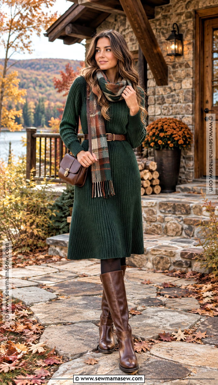 Sweater Dress Cabin Outfit With Tall Boots - 15 cute cabin outfits fall