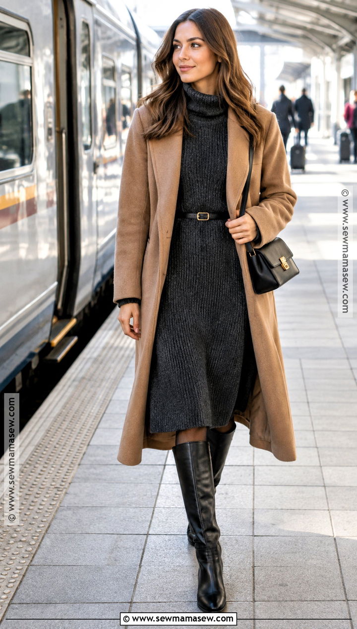 Sweater Dress Fall Travel Outfit - 15 Fall Travel Outfit Inspiration Ideas