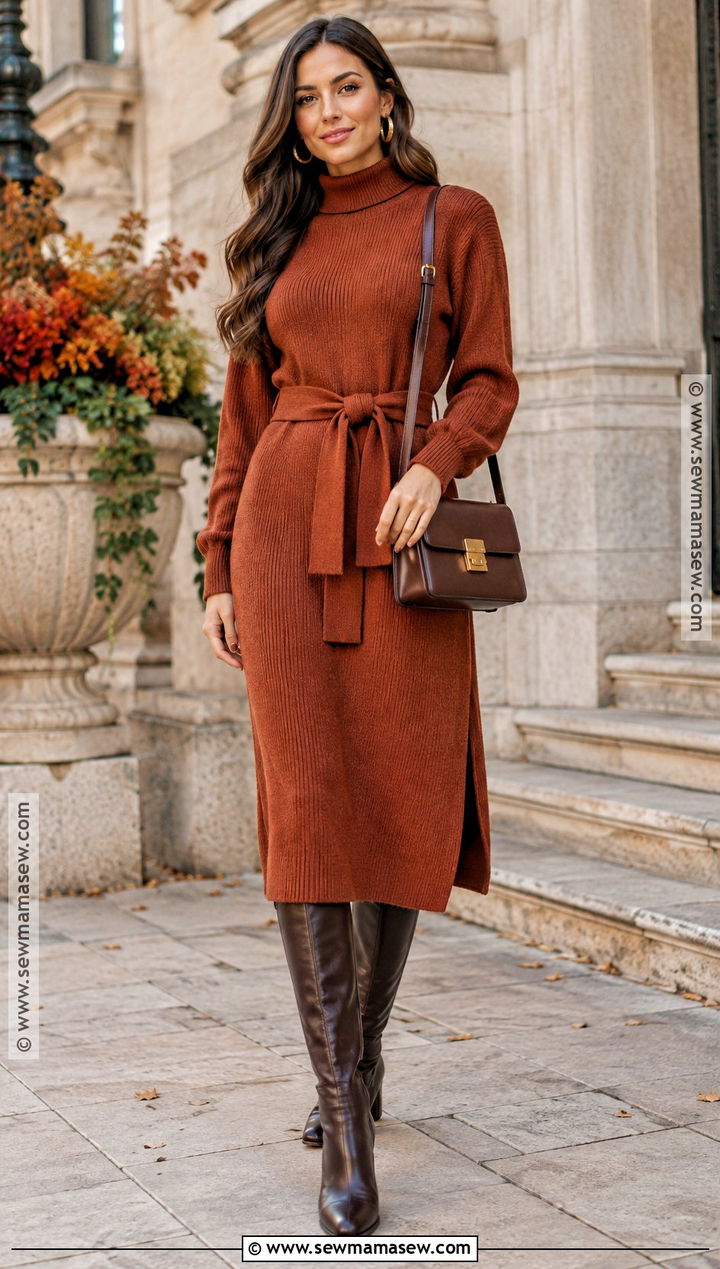 Sweater Dress With Knee High Boots - 25 Autumn Sweater Ideas
