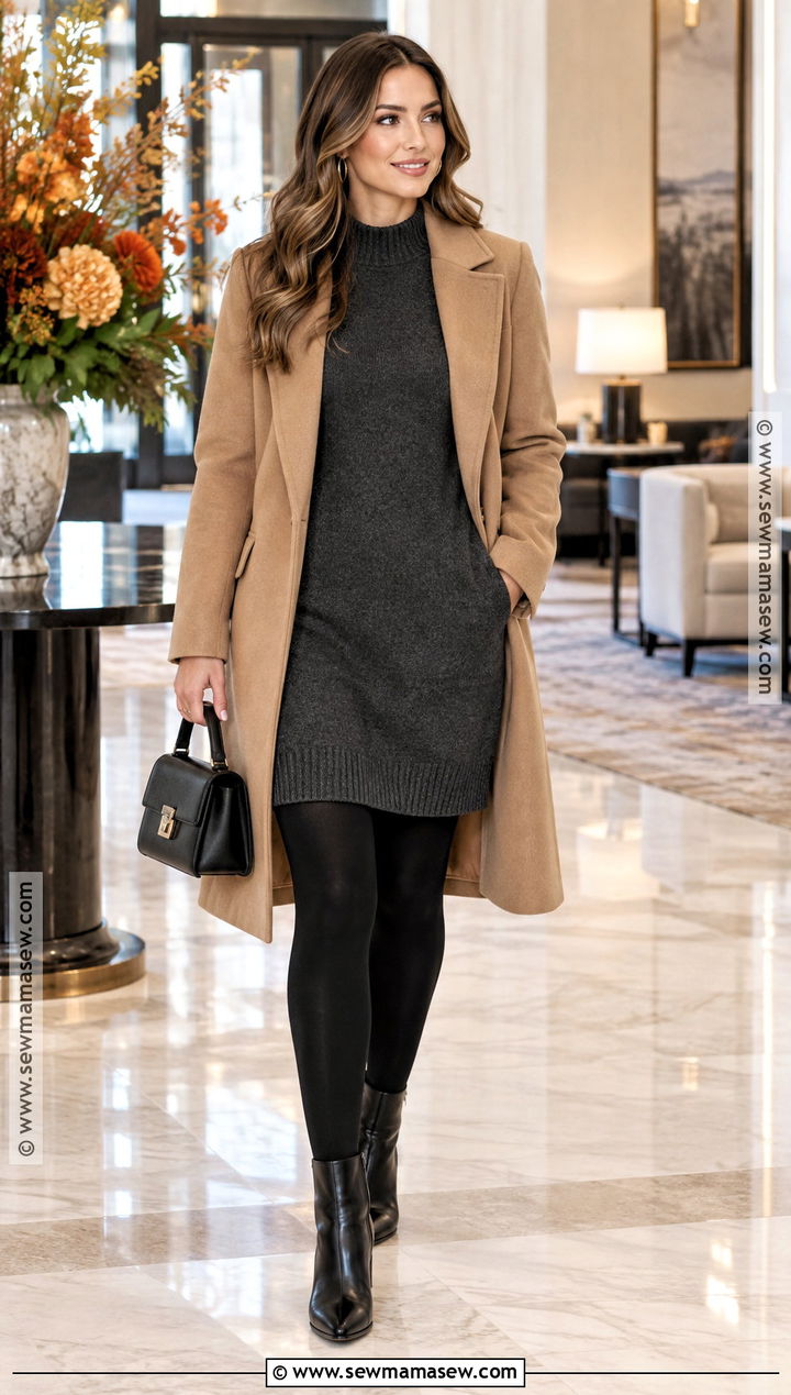 Sweater Dress With Leggings And Ankle Boots - 20 Thanksgiving Outfit With Leggings