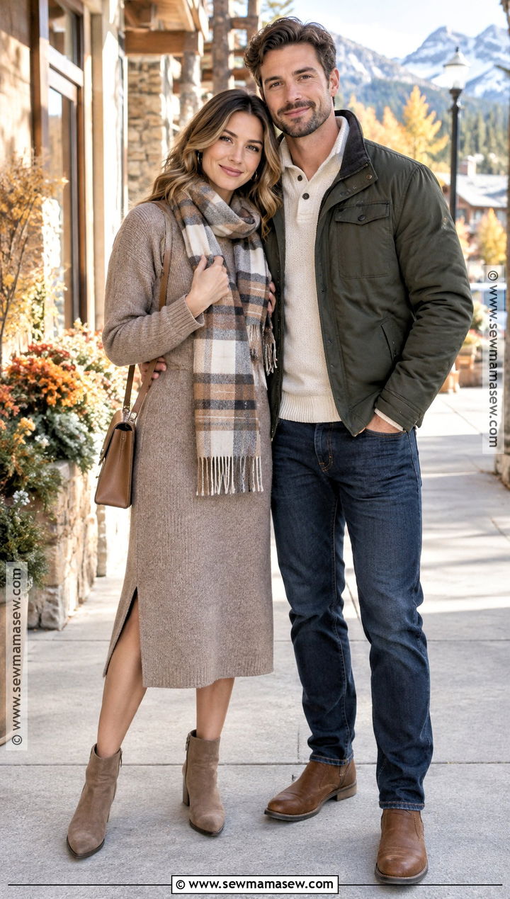 Sweater Dress With Scarf And Ankle Boots - 15 engagement photos outfits autumn