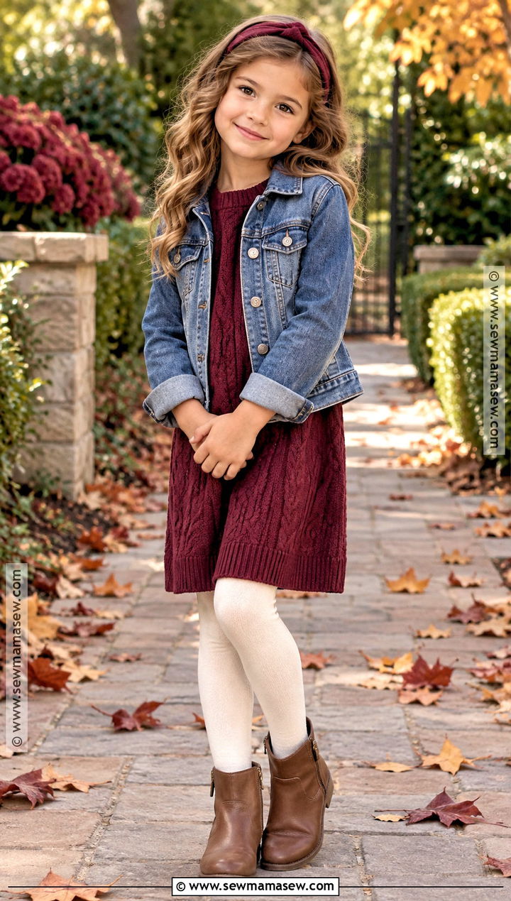 Sweater Dress With Tights And Ankle Boots - 20 fall kids outfits