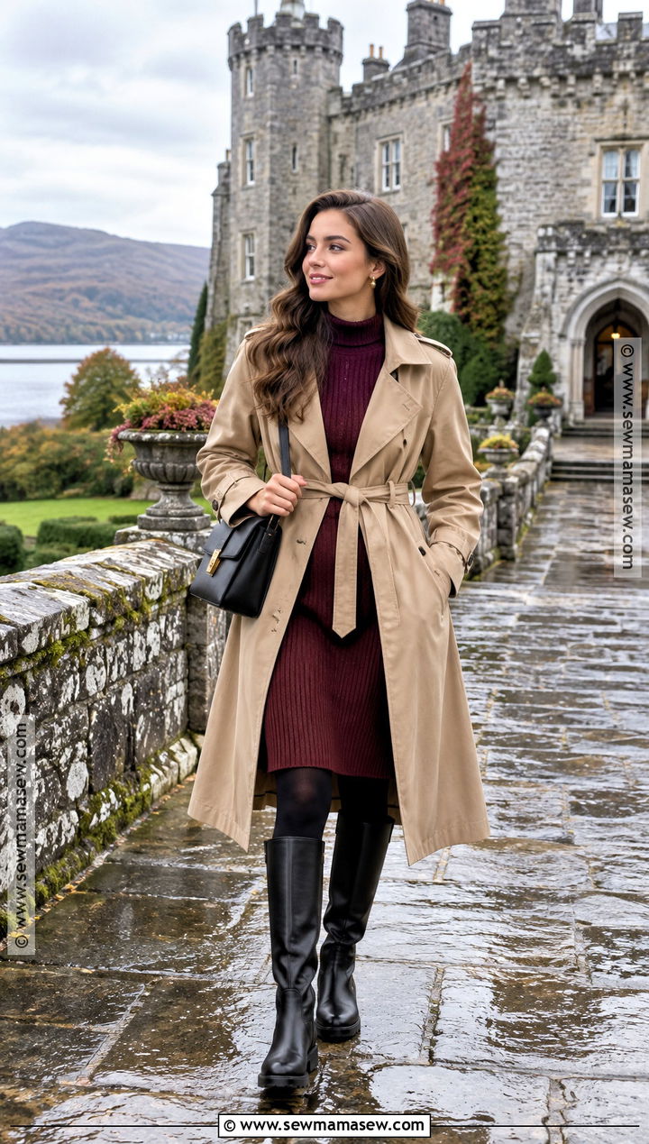 Sweater Dress With Trench Coat And Knee High Boots - 15 october ireland outfits