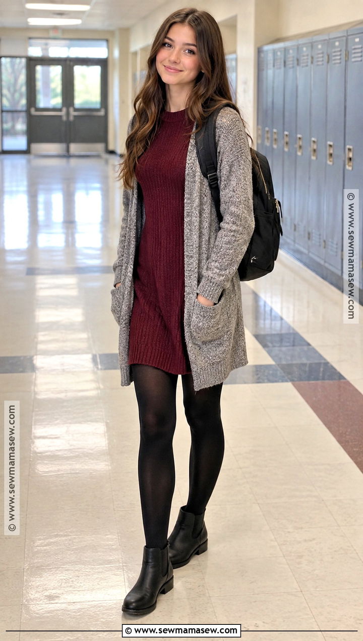 Sweater Dress and Ankle Boots - 15 Highschool Fall Outfits