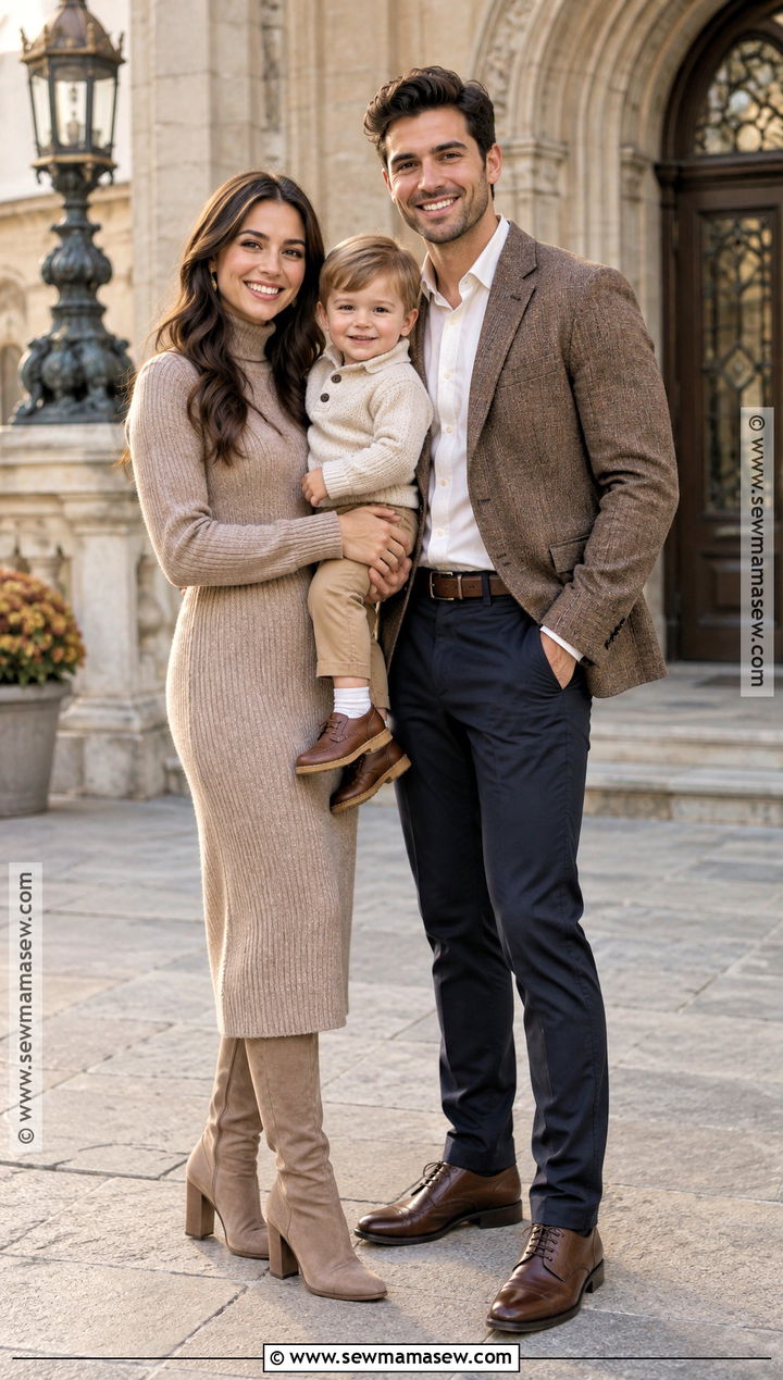Sweater Dress and Blazer Family of 3 Fall Photo Outfit - 20 family of 3 fall photo outfits