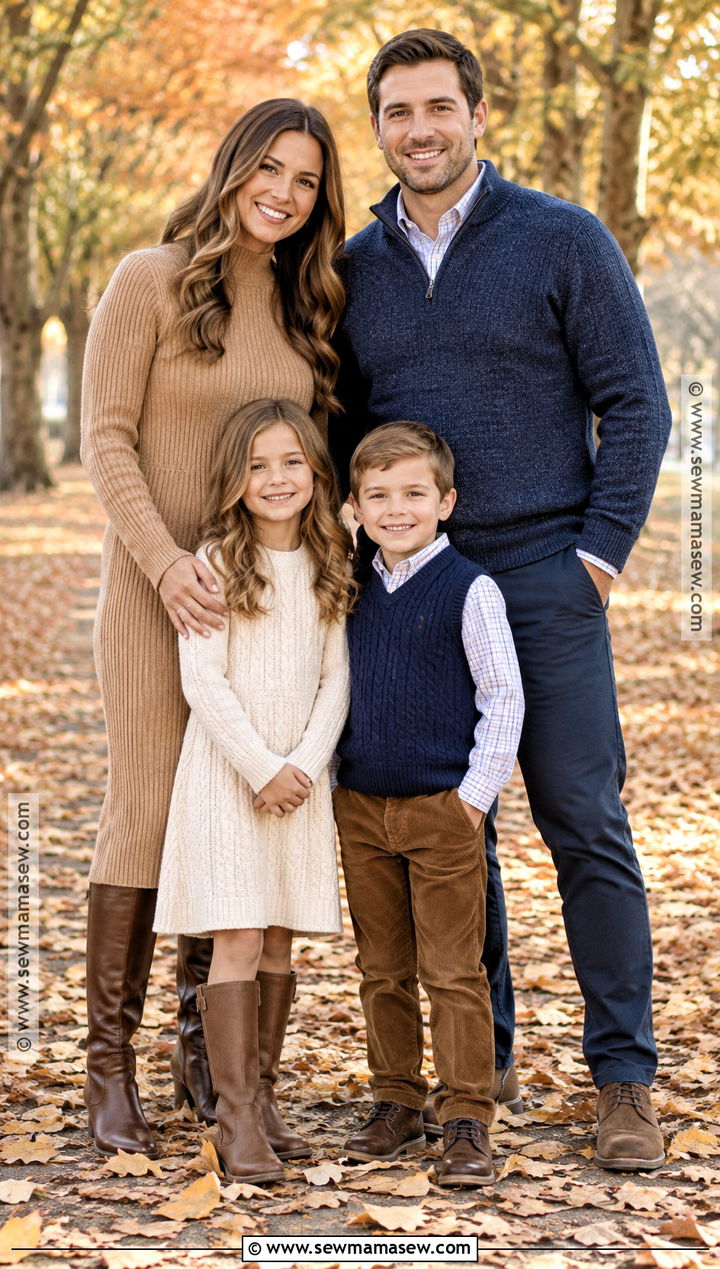 Sweater Dress and Chinos Fall Family Photo Outfits - 15 fall family shoot outfit ideas
