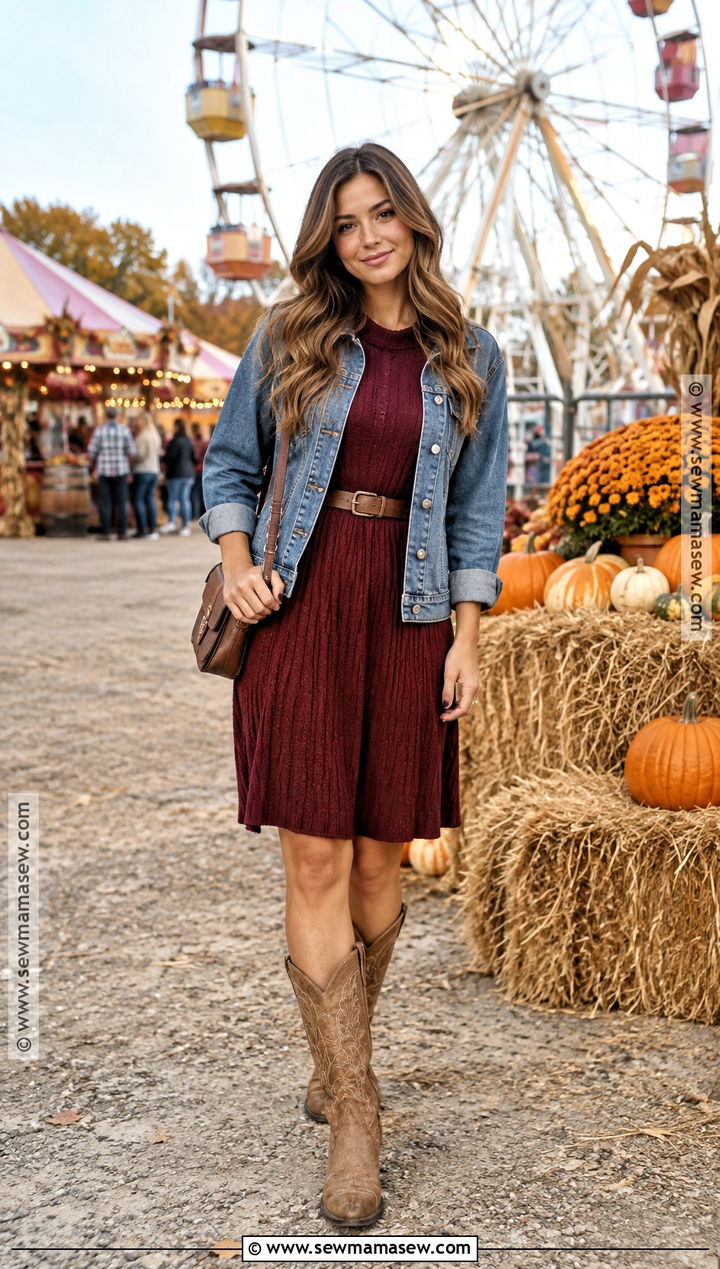 Sweater Dress and Cowboy Boots Fall Fair Outfit - 25 fall fair outfit ideas