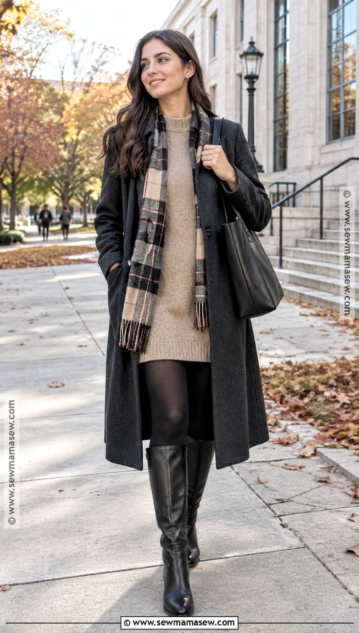 Sweater Dress and Knee High Boots College Outfit - 15 cute fall outfits for college