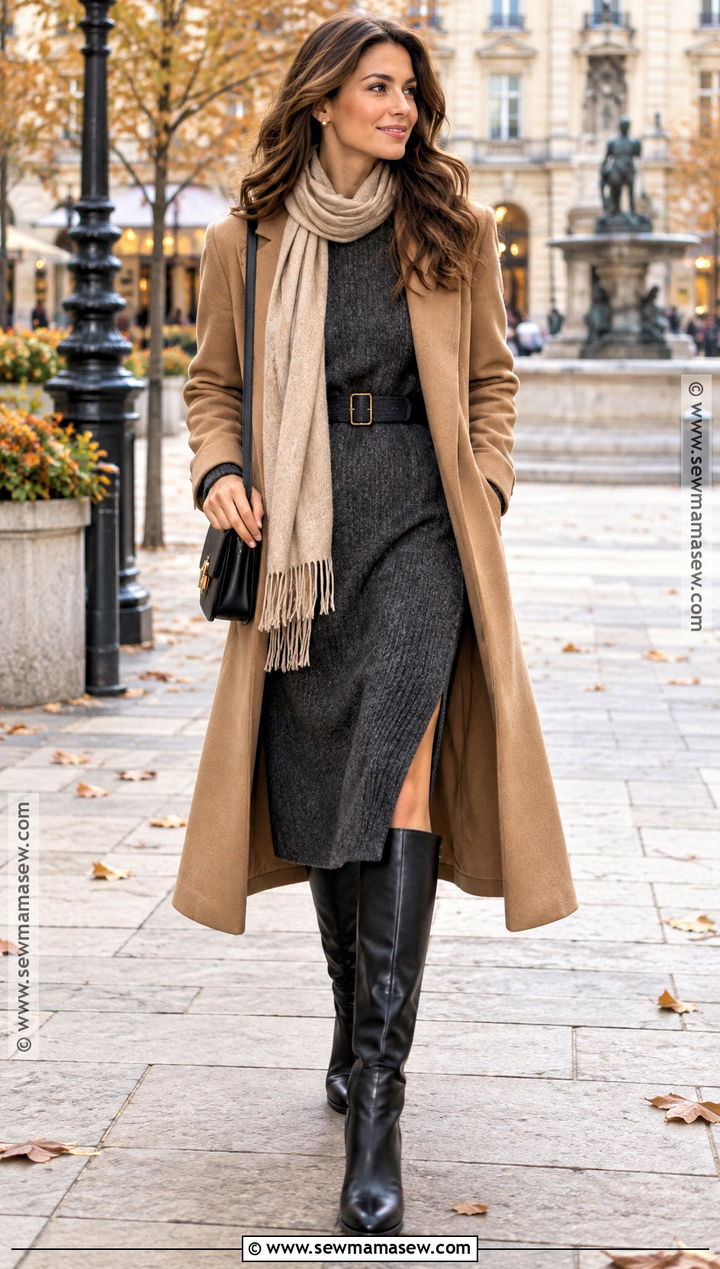 Sweater Dress and Knee High Boots Fall Travel Outfit - 15 Chic Fall Travel Outfits