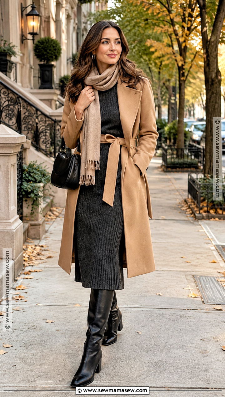 Sweater Dress and Knee High Boots New York Fall Outfit - 20 New York Aesthetic Outfits Fall