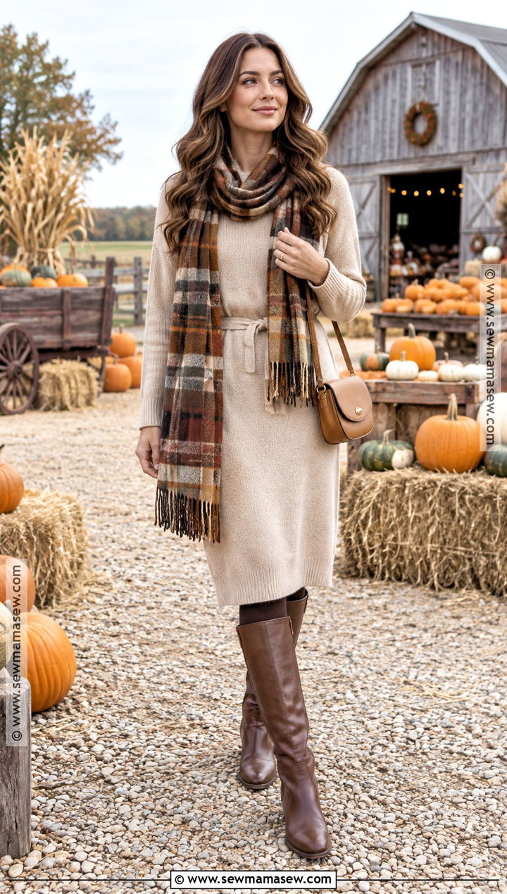 Sweater Dress and Knee High Boots Pumpkin Patch Fit - 25 pumpkin patch fits