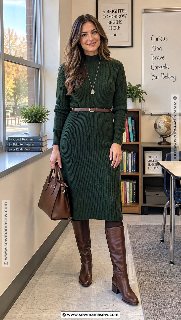 Sweater Dress and Knee High Boots Teacher Outfit - 15 teachers fall outfits
