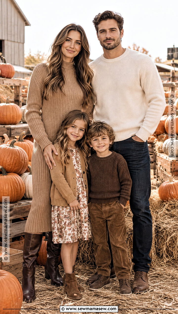 Sweater Dress and Knit Family Pumpkin Patch Outfit - 15 fall pumpkin patch outfit ideas for family