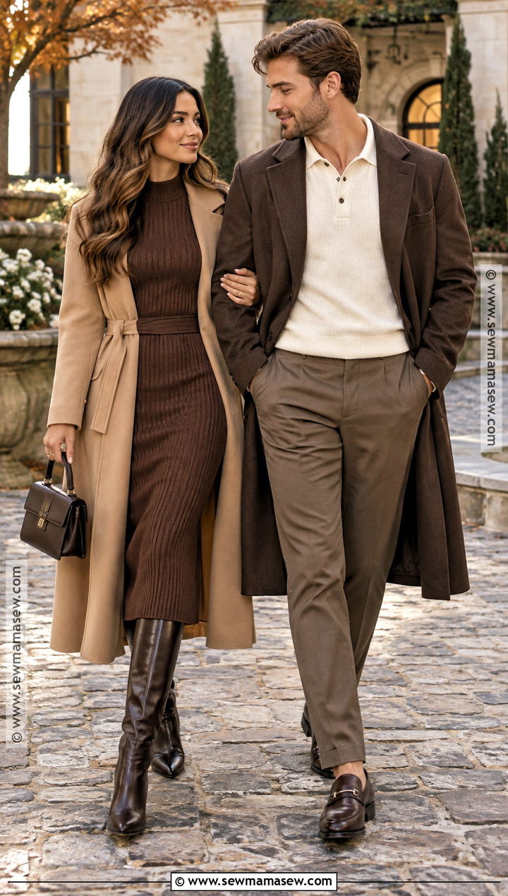 Sweater Dress and Knit Polo Fall Couples Outfit - 20 fall couples outfits