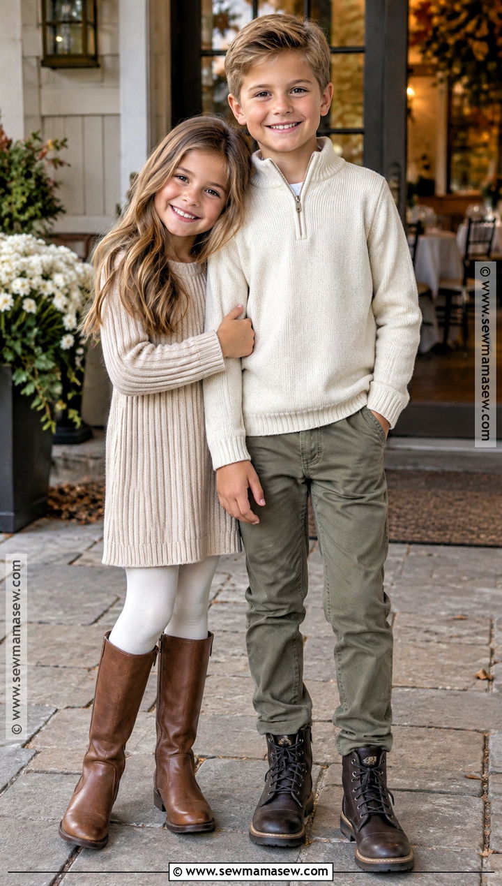 Sweater Dresses And Chino Pants Sibling Fall Outfit - 15 sibling fall outfits