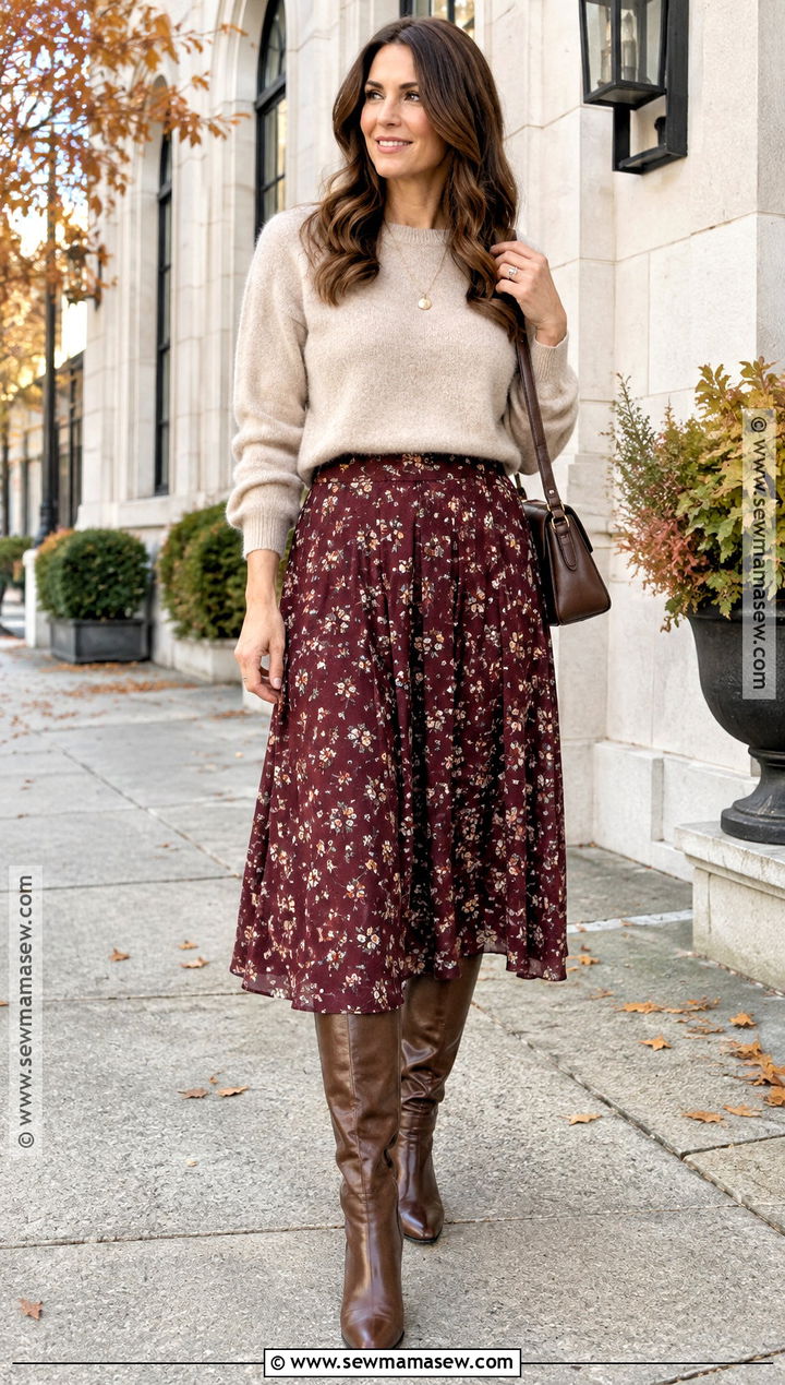 Sweater Fall Outfit With A Midi Skirt - 20 casual fall outfits for women over 40