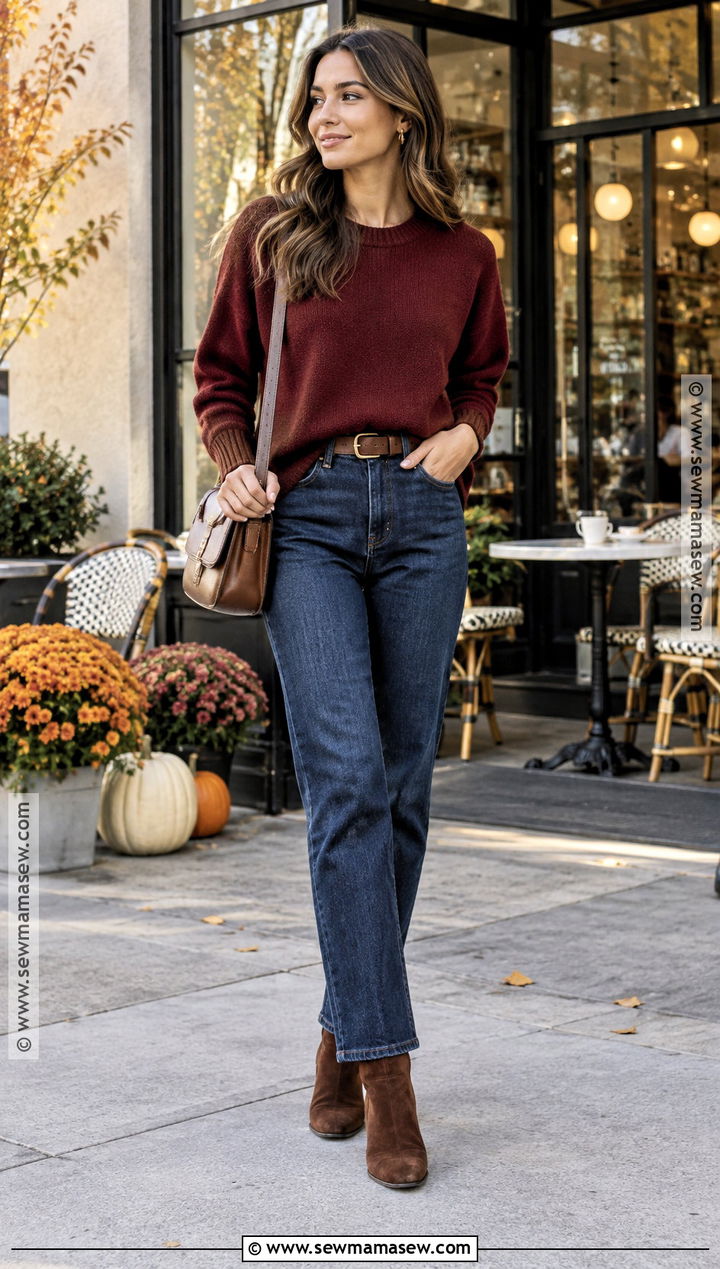 Sweater Fall Outfit With Straight Leg Jeans - 20 best fall outfits
