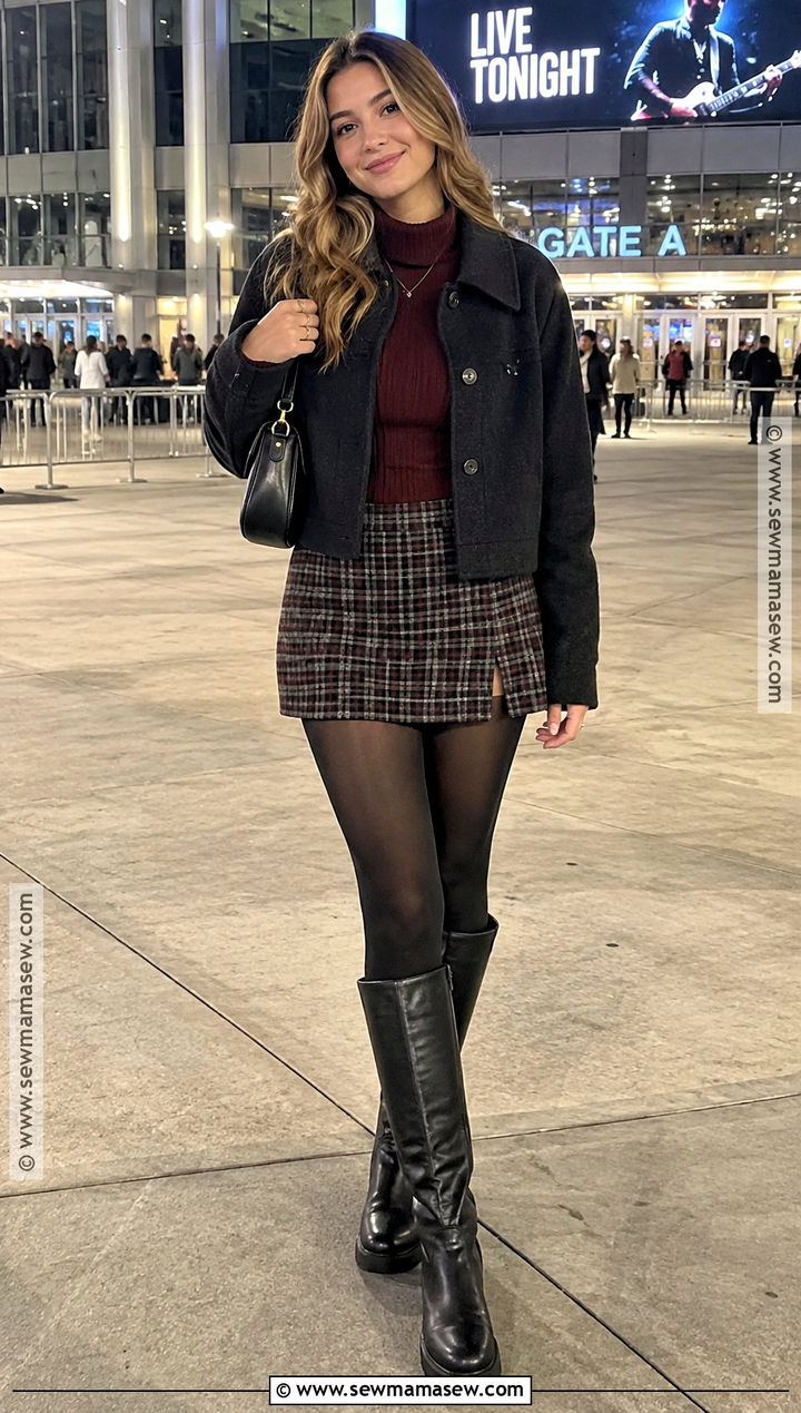 Sweater Mini Skirt Tights Concert Outfit - 15 Fall Concert Outfit Night Outside Ideas
