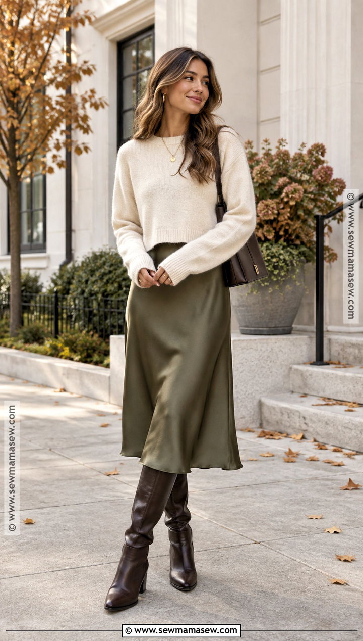 Sweater Over A Slip Dress With Boots - 25 fall sweater outfits